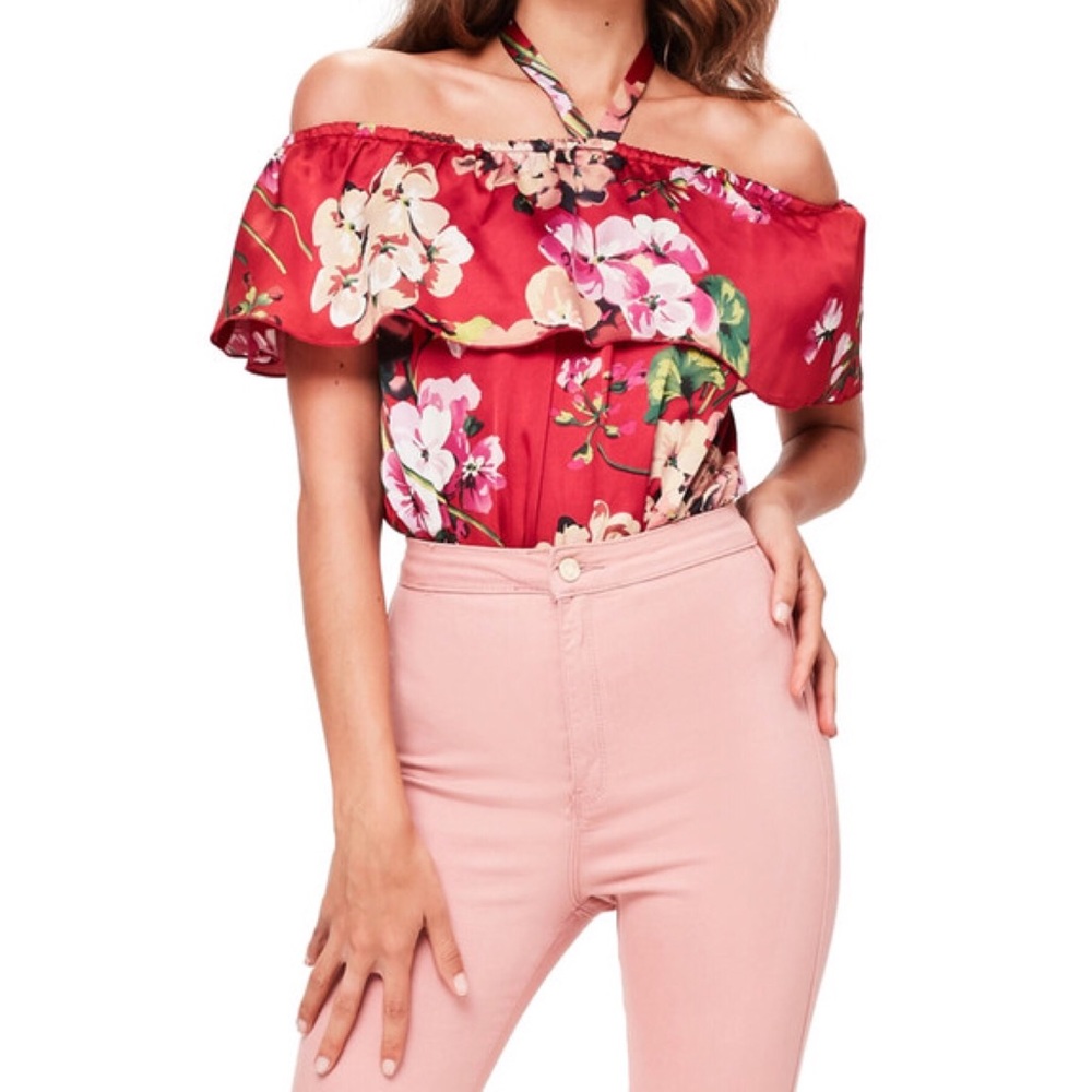 MISSGUIDED Ruffle Off Shoulder Floral Top NWT 4